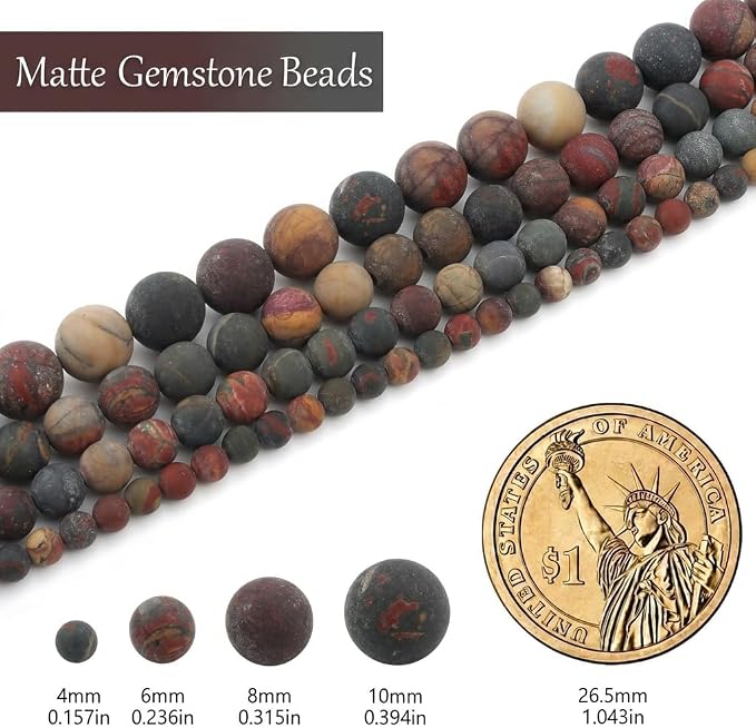4mm Matte Picasso Jasper Bead, 15-Inch Matte Round Loose Stone Beads - Image 3