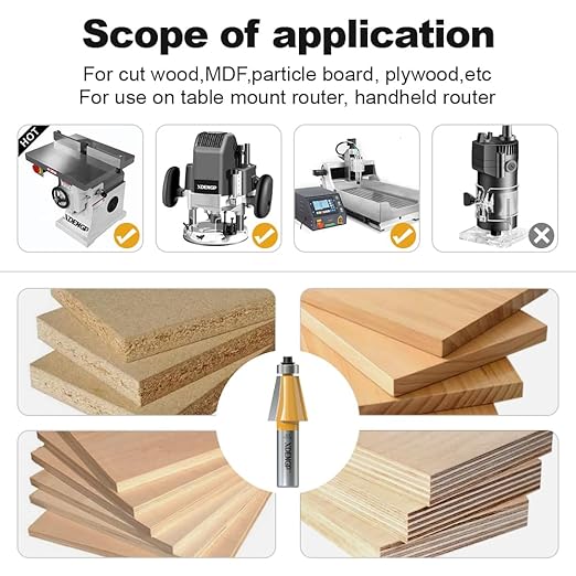 11.25 Degree Chamfer Router Bit with 1 Inch Cutting Length,1/2 Inch Shank Carbide Edge Forming Bevel Router Bit with Bearing, Chamfer Bit Miter Angle Milling Cutters Tool