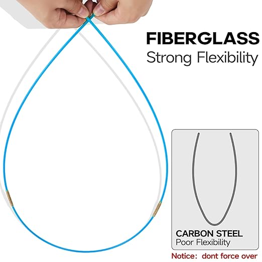 23.8FT Fiberglass Running Electrical Wire Cable Glow Rods Wire Pulling, Fish Rods Electrical Kit with 6 Different Attachments and Fish Tape Wire Puller Kit (23, Blue)