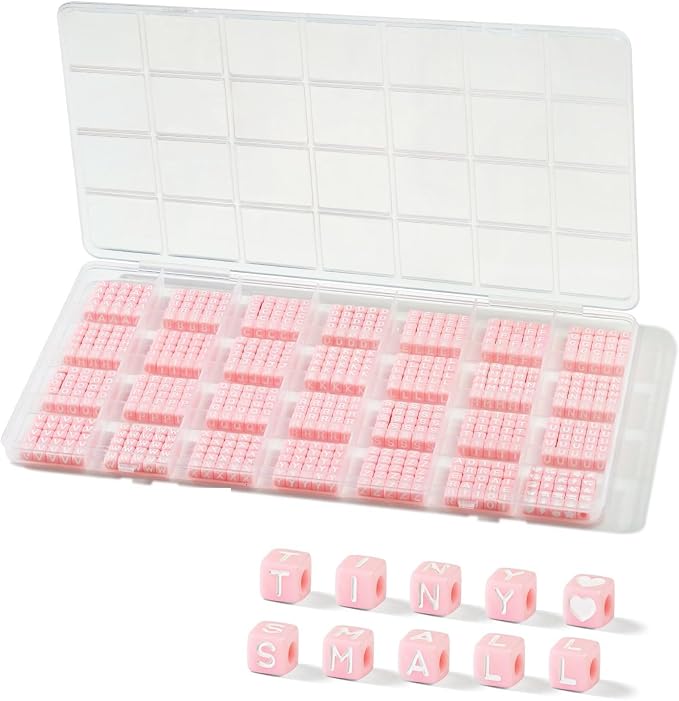 DoDoBeads 700 Pcs Small Pink Letter Beads, 5×5mm Tiny Square Letter Beads by DoDoBeads