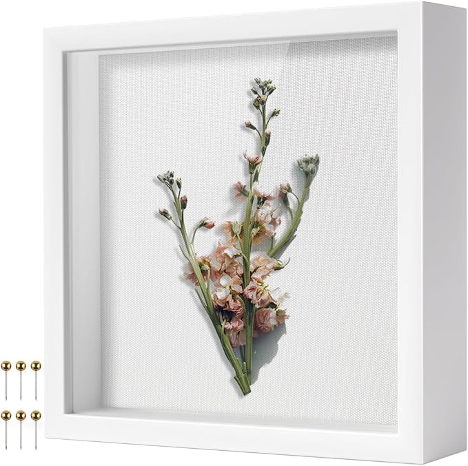 White 8×8 Shadow Box Display Frame, Premium Linen Backboard and Included by Unknown