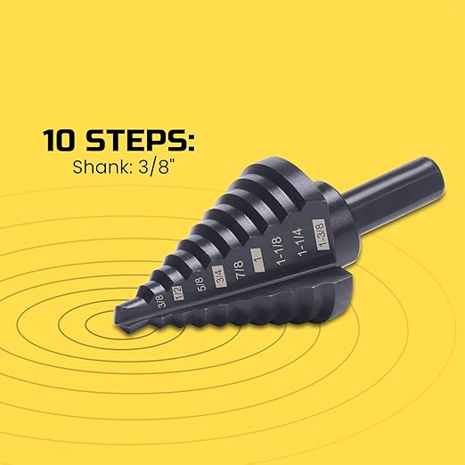 Lichamp Step Drill Bit for Metal Sheet Heavy Duty, Genuine M2 HSS Step Up Down Drill Bit Stepper Unibit for Steel Hole, 10 Sizes from 1/4 to 1-3/8 inches