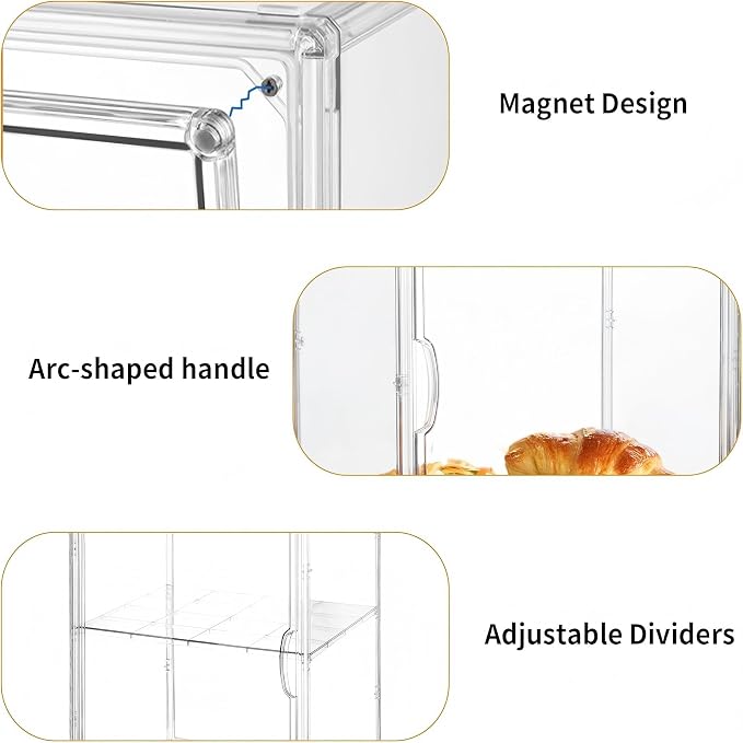 Attelite Pastry Display Case, 2 Pack 4 Layers Adjustable Clear Bread Box - Image 5
