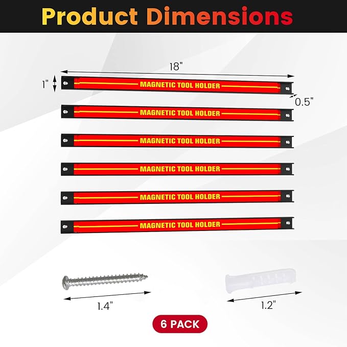 Goplus 6PCS 18" Magnetic Tool Holder, Magnetic Tool Holder Strip, Heavy Duty Magnetic Tool Bar,Space Saving Metal Tool Organizer Rack,Tool Magnet Bar for Workshop Garage, 176LBS Total Capacity