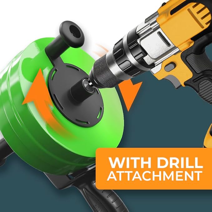 drain snake [35FT] - with drill attachment - Ideal plumbing snake for sink and drain unblocking - Solid drain auger for real DYIs! (35 FT - 1/4 inch)