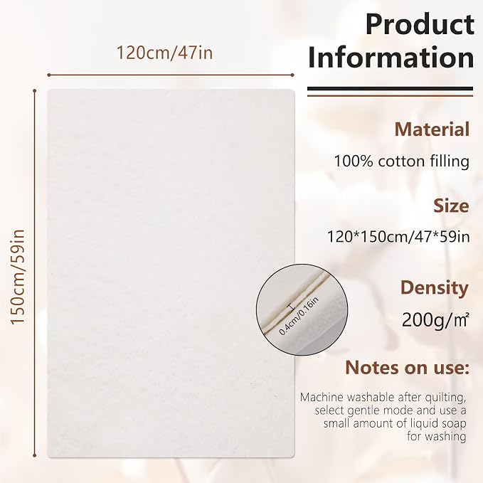 Natural Cotton Batting, Cotton Quilting Batting, 47 x 59 Inch Natural Cotton - Image 2