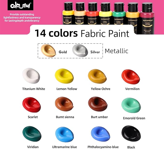 Colorful Fabric Paint Set for Clothes, - Image 2