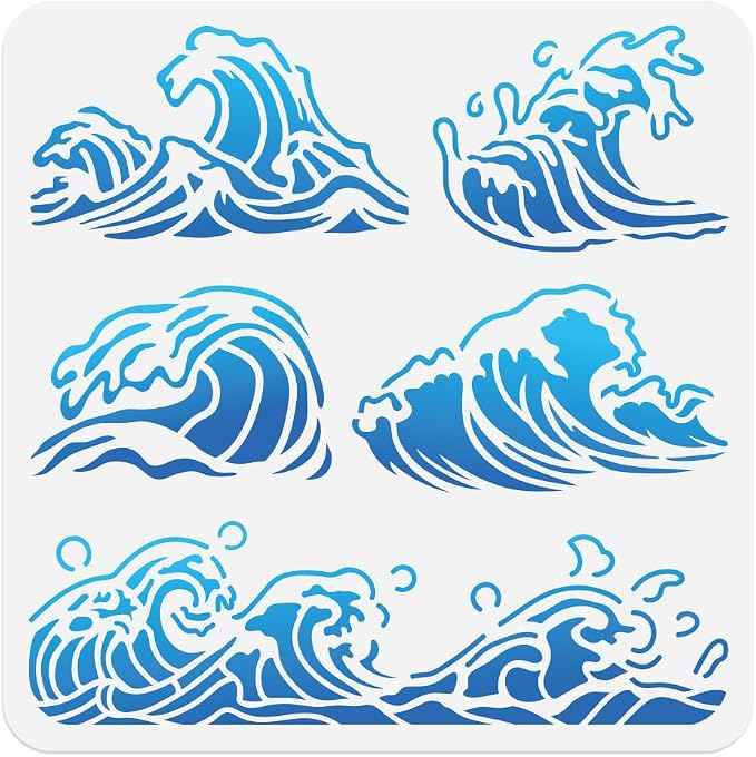 11.8"x11.8" Sea Wave Wall Stencil Templates, Summer Ocean Wave Reusable Plastic by Doodlream