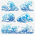 11.8"x11.8" Sea Wave Wall Stencil Templates, Summer Ocean Wave Reusable Plastic by Doodlream
