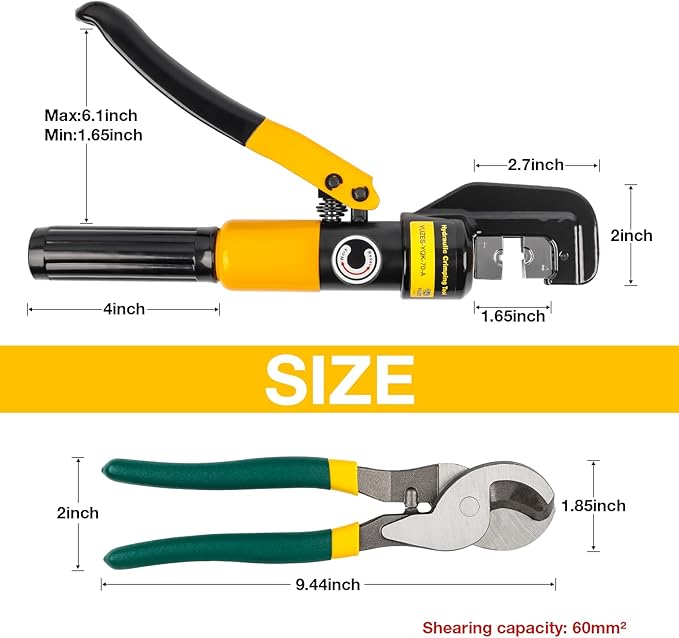 YUZES Hydraulic Crimping Tool and Cable Cutter, 12 AWG to 00 (2/0), 10 Tons Battery Cable Crimper Tool with 9 Crimping Dies, Crimping Tool for Cable Lug, Wire Terminal Lug