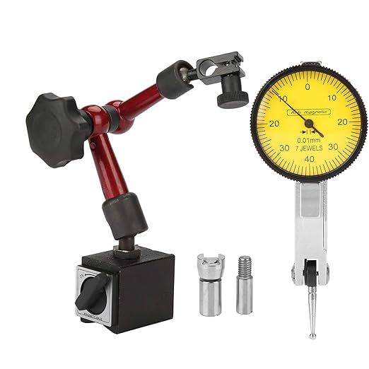 Dial Indicator with Flexible Strong Magnetic Stand Base Holder Adjustment with Lever Dial Test Indicator Gauge Exactness Scale and Installation Accessories 0-0.8mm Tester Gage Resolution 0.01mm
