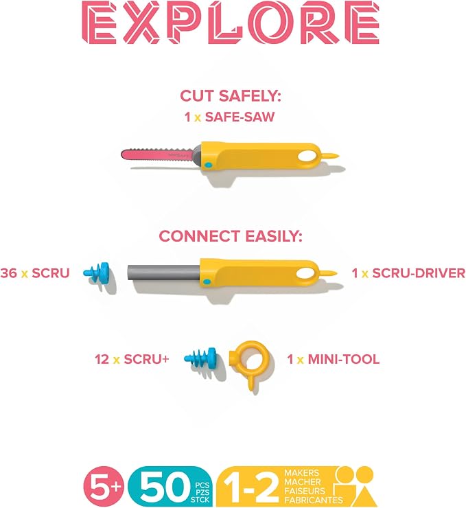 Makedo Explore | Upcycled Cardboard Construction Toolkit in Small Toolbox | - Image 2