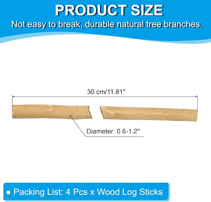 PATIKIL 4 Pcs / 30cm Wood Log Sticks, 0.6-1.2inch in Diameter Natural Driftwood - Image 2