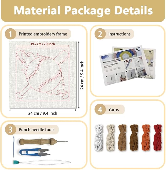DOODLREAM White Baseball DIY Punch Needle Embroidery Kit - Image 2