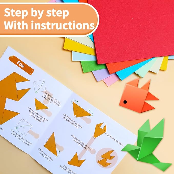 Praisebank Orange Origami Paper, Double Sided Color, Origami Paper Kit - Image 3