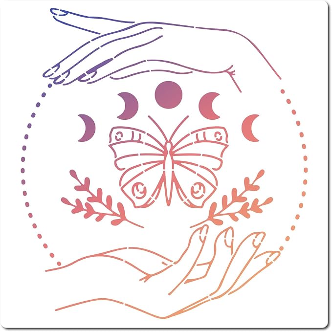 GORGECRAFT 12"X12"Moon Phase Stencil Butterfly Templates Square Plastic Leaves by GORGECRAFT