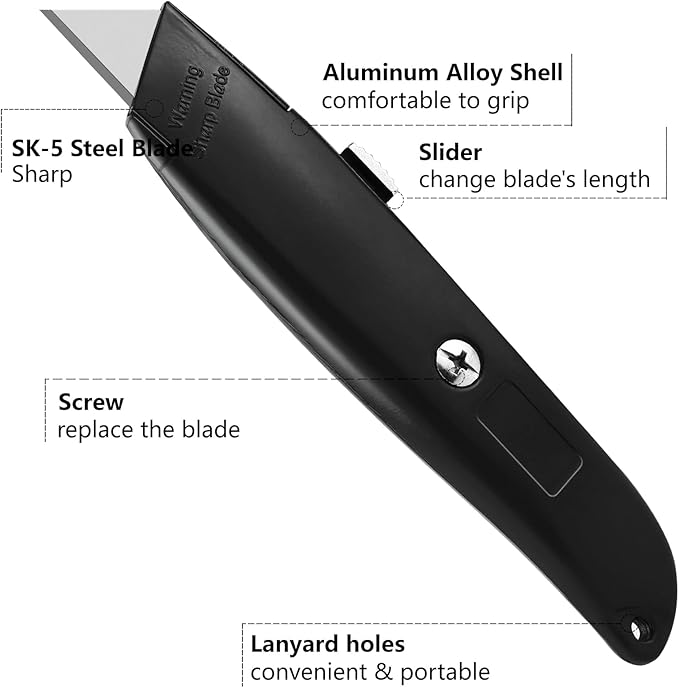 DIYSELF 2Pack Utility Knife Box Cutter Retractable Blade Heavy Duty(Black)