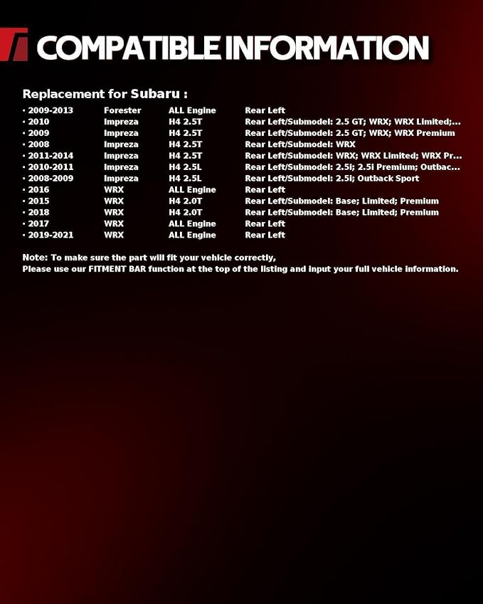 Torchbeam Rear Brake Caliper Left for Subaru 2009-2013 Forester, Subaru 2008-2011 Impreza 2.5L, Subaru 2016-2017 2019-2021 WRX, Rear Left Caliper Replace # 19B3425