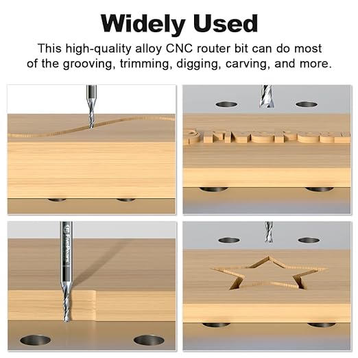 FivePears Up Cut Spiral Router Bit for CNC, 1/8 inch Cutting Diameter and 1/2 inch Cutting Length 1/4 inch Shank Carbide End Mill Router Bit for Wood Carving Engraving Grinding Grooving