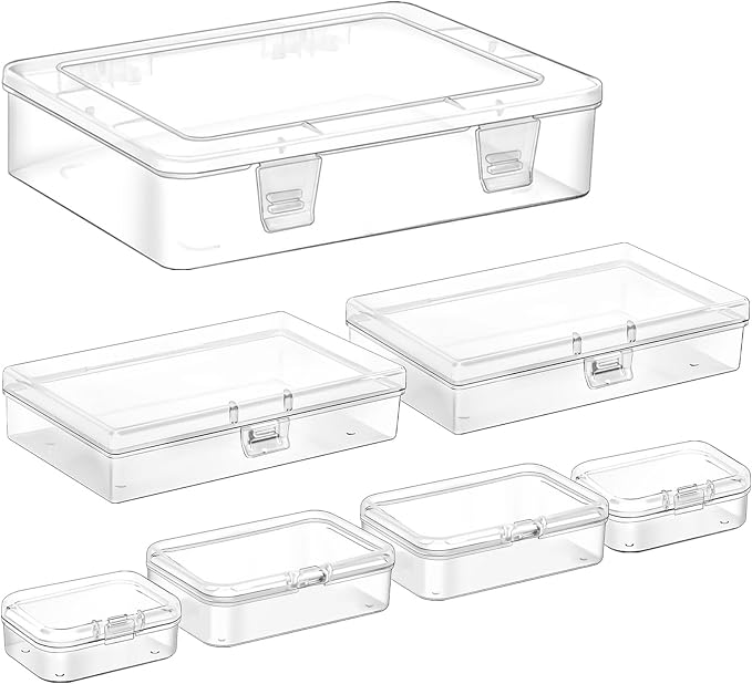 7 Pack Mixed Sizes Rectangular Mini Plastic Containers Clear Plastic Storage by Jutieuo