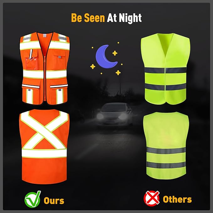 Class 2 Safety Vest with Zipper Front and multiple Pockets, High Visibility Vest, Meets ANSI/ISEA Standards