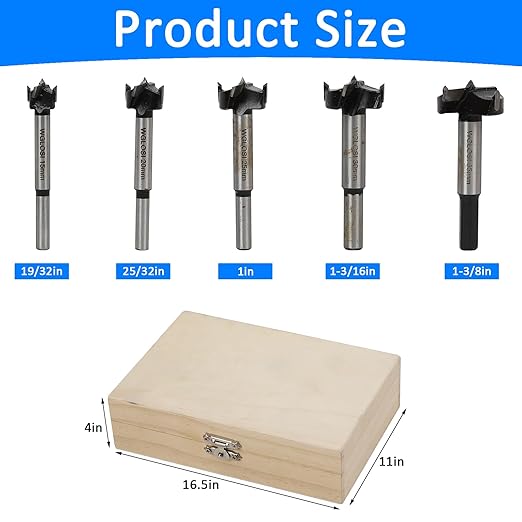 Forstner Bit Set for Woodworking 5PCS Wood Drill Bit Set Hole Saw Woodworking Tools Carbide Tipped Forstner Bits for Hard Wood Plastic Plywood MDF