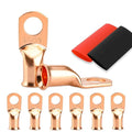 Battery Cable Ends, 8PCS Battery Cable Ends, 2/0 Gauge Wire Connectors 1/2 Copper Wire Lugs, Bare Copper Eyelets with Heat Shrink Tubing