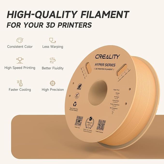 Official Creality Hyper PLA Filament 1.75mm, High Speed PLA 30-600mm/s 3D Printer Filament, Dimensional Accuracy +/-0.02mm, Fit Most FDM 3D Printers, 1KG(2.2lbs) Spool Peach Fuzz