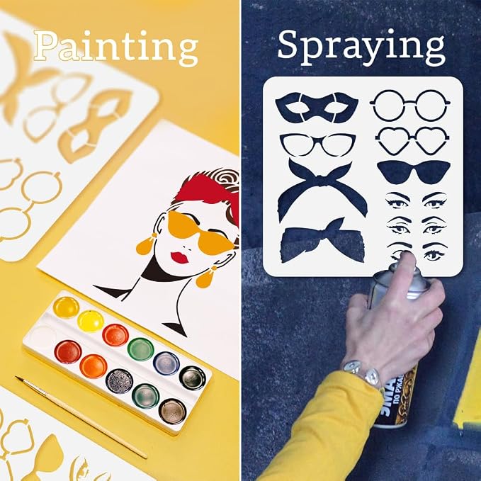 2Pcs Retro Lady Face Stencils for Painting, 11.8"x 11.8" Reusable Combinable - Image 3