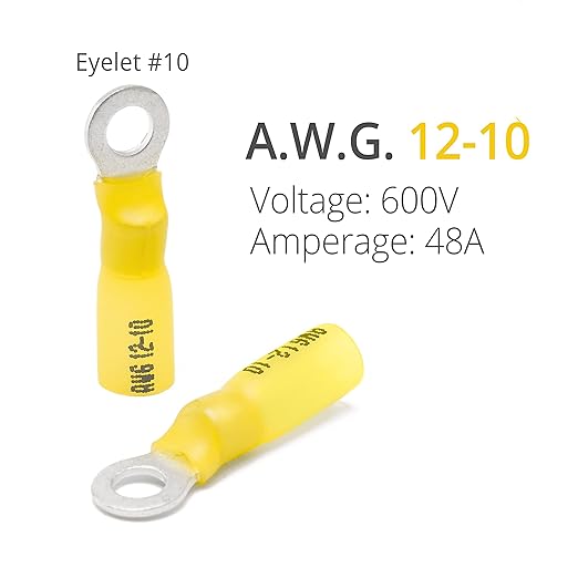 Wirefy 90 PCS Heat Shrink Ring Terminals #10 - a Resistant Ring Connectors - Eyelet Wire Connectors - Yellow 10-12 AWG
