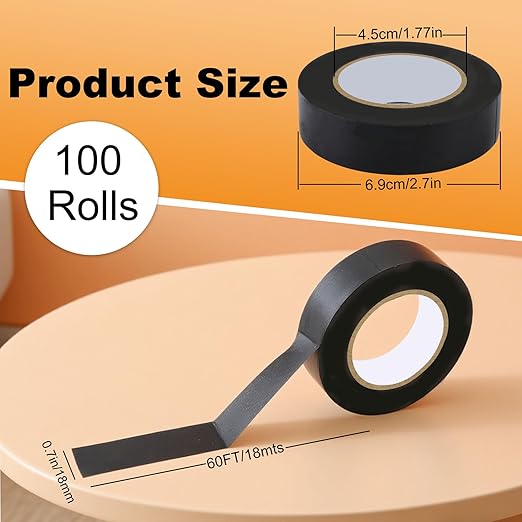 Wire Harness Tape 100 Rolls 3/4Inch*60Ft PVC Electrical Insulation Wrap Heat Resistant Waterproof Wiring Loom Cable Protection Self Adhesive Black
