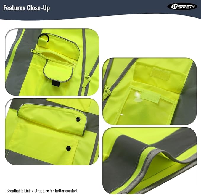 JKSafety 9 Pockets Class 2 High Visibility Zipper Front Safety Vest With Reflective Strips,Meets ANSI/ISEA Standard (Small, 150-Yellow)