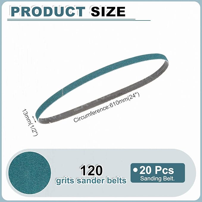HARFINGTON 1/2 x 24 Inch Sanding Belts, 20 Pcs 120 Grit Zirconia Abrasive Belt Sander File Belt for Woodworking, Metal Polishing, Knife Sharpener