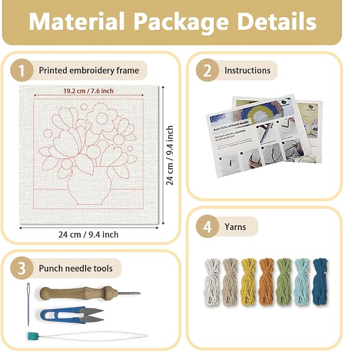 Doodlream Flowers Vase DIY Punch Needle Embroidery Kit - Image 2