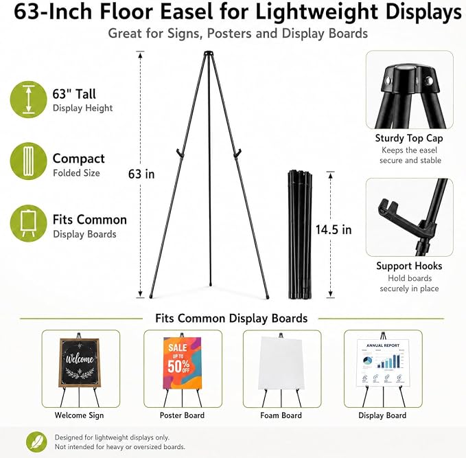 3 Pack Easel Stand for Sign, 63 Inch Portable Display Easel Stand, Poster Board - Image 6