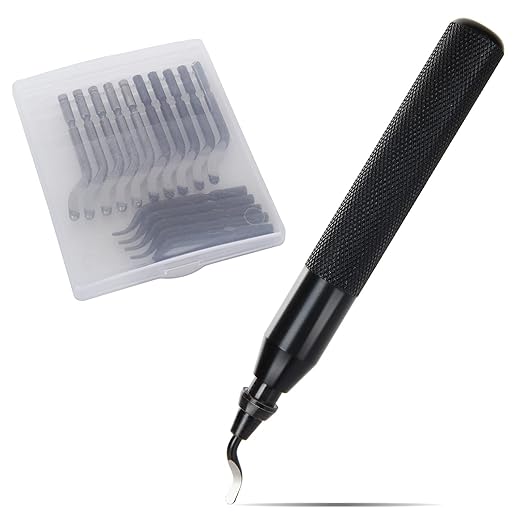 Acrux7 Deburring Tool with 15pcs Extra Rotary High Speed Steel Blades, Deburr Cutters Deburring Tool Kit for 3D Printing, Resin, Plastic, Metal, Copper, PVC Pipe (Black)