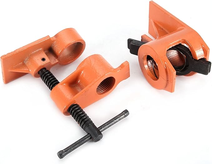 2 PCS Heavy Duty 1 inch Pipe Clamp, Jaws Vise Fixture Set Woodworking Tool Kit for Gluing and Drilling Used in Wood Clamp, Water Pipe Clamp (2 PCS)