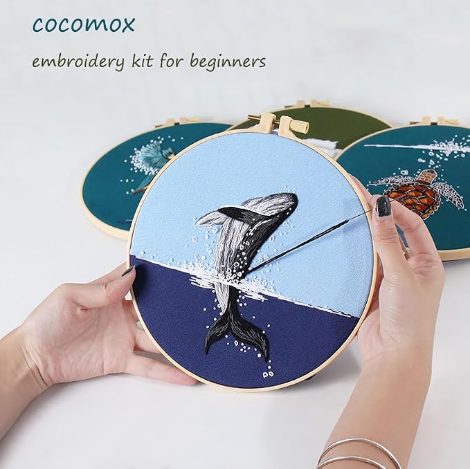 COCOMOX 4 Sets Embroidery Kit for Beginners, Hand Embroidery Stiches Practice - Image 3
