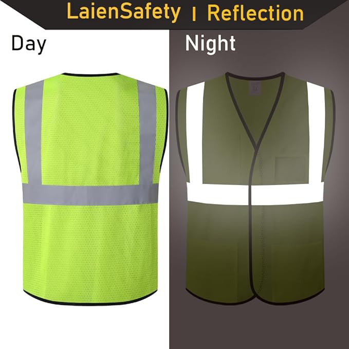 Reflective Safety Vests for Men Women with 4 Pockets and Adjustable Front,Mesh High Visibility Construction Vest