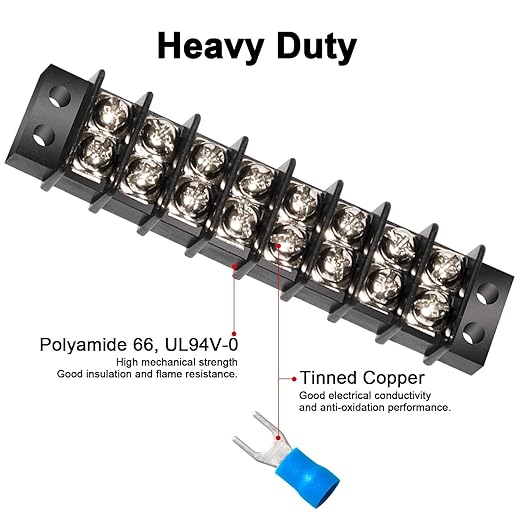 MILAPEAK Terminal Block - 2 Pack 8 Positions 200v-450v 20-30A Dual Row Screw Terminals Strip + 32 PCS Copper Wire Fork Connectors