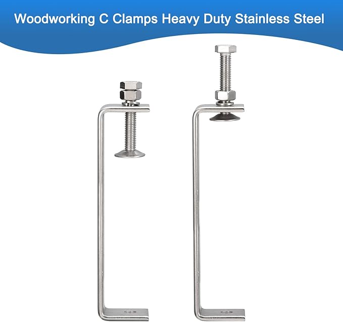 2 Pack 304 Stainless Steel C Clamps with 130mm/5.12" Stable Wide Jaw Opening Tiger Clamp for Woodworking Welding Construction Household Mount