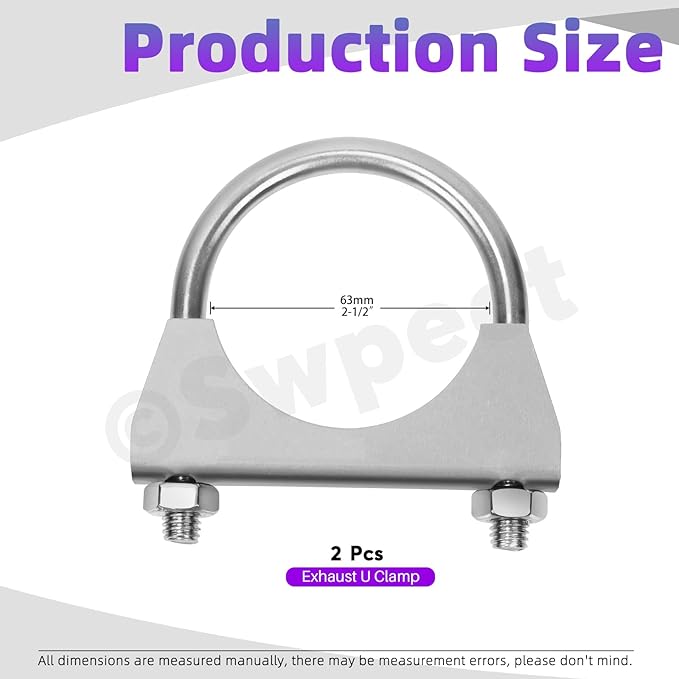 Swpeet 2Pcs 2.5 Inches Exhaust U Clamp Kit, 2-1/2 Inches Stainless Steel Muffler U-Bolt Clamps, Universal Heavy Duty U-Bolt Muffler Clamp Ideal for Tip Pipes Connection