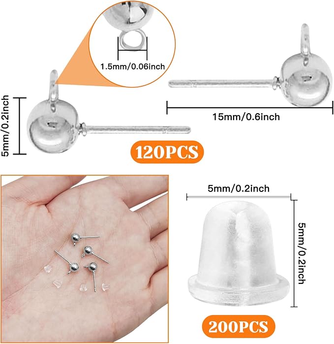 320Pcs Ball Post Earring Studs Set - Image 2