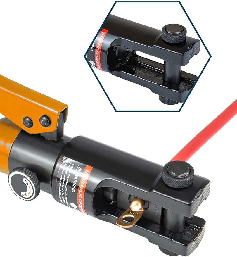 AMZCNC Hydraulic Crimping Tool - 12T Crimping Force, 9 Pairs of Standard US cable Dies (8AWG-4/0AWG) - Professional Grade Battery Cable Crimper for Secure Connections, Electrical Projects, and More