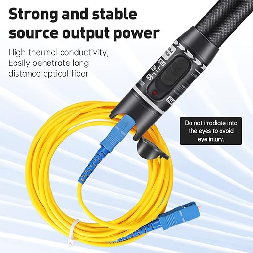 Moocci Visual Fault Locator - VFL Fiber Optic Cable Tester Meter Kit with FC Male to LC Female Adapter - Fiber Optic Tools Source Tester Detector for LC/FC/SC/ST, Network Cable Test