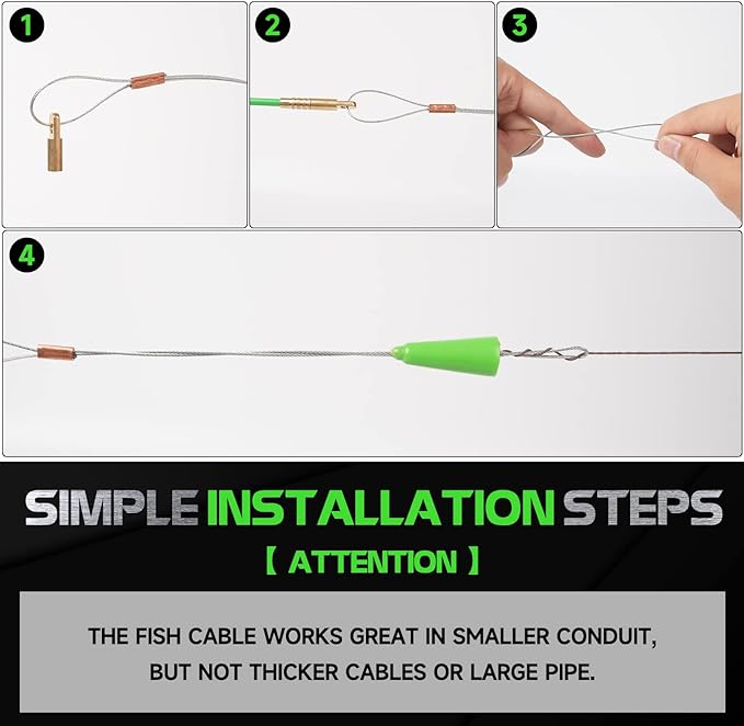 22FT Fiberglass Running Electrical Wire Cable Glow Rods Wire Pulling, Fish Rods Electrical Kit with 8 Different Attachments and Fish Tape Wire Puller Kit