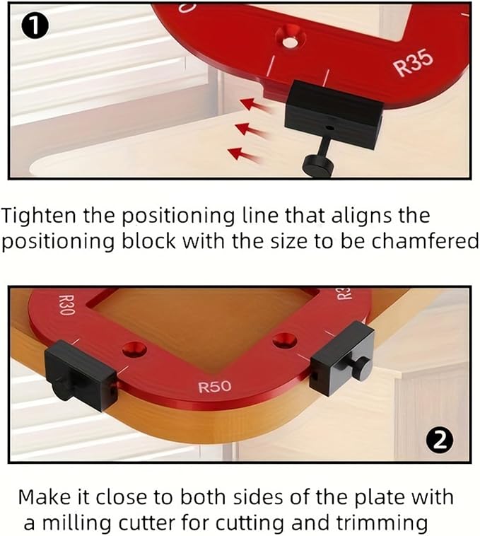 Round Corner Radius Template,Router Corner Template Set, Radius Jig with Guide Pin, R10-R50 Corner Templates, Red Aluminum