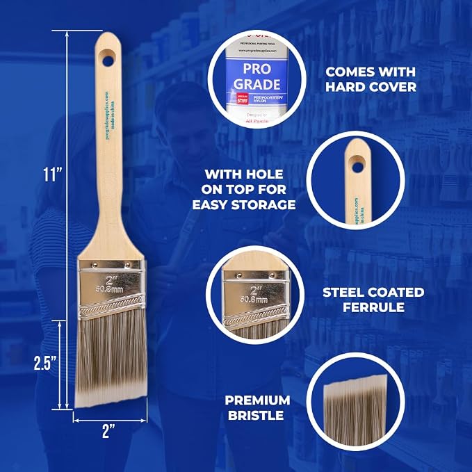 Pro Grade - Paint Brushes - 12Ea 2" Angle Brushes - Image 2