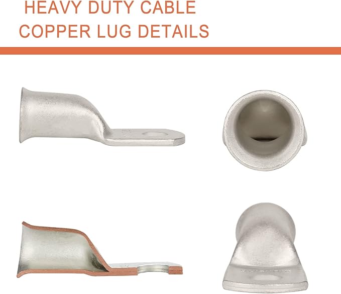 10pcs 2/0 AWG-5/16(M8) Tinned Copper Ring Terminals Battery Lugs, Heavy Duty Wire Lugs, Battery Cable Connectors
