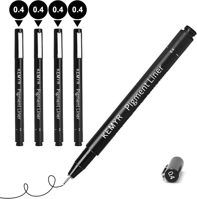 KEMYR 4 Micro Fine liner Drawing Art Pens Calligraphy Pens: 0.4mm Size Black by Kemyr